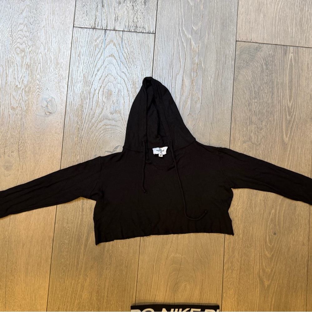 SLS Apparel Black Cropped waffle Hoodie, girls M